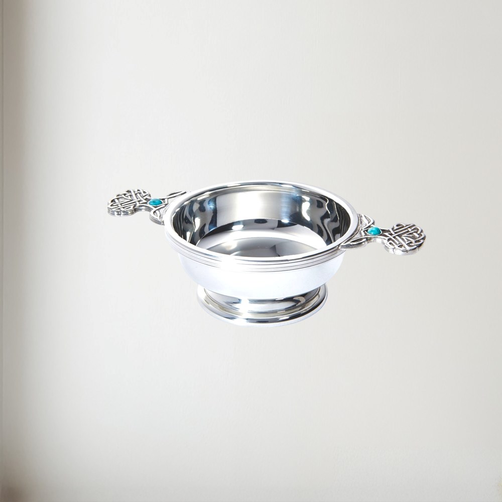 Birthstone Pewter Quaich December With Turquoise Stones Birthstone Pewter Quaich December With Turquoise Stones