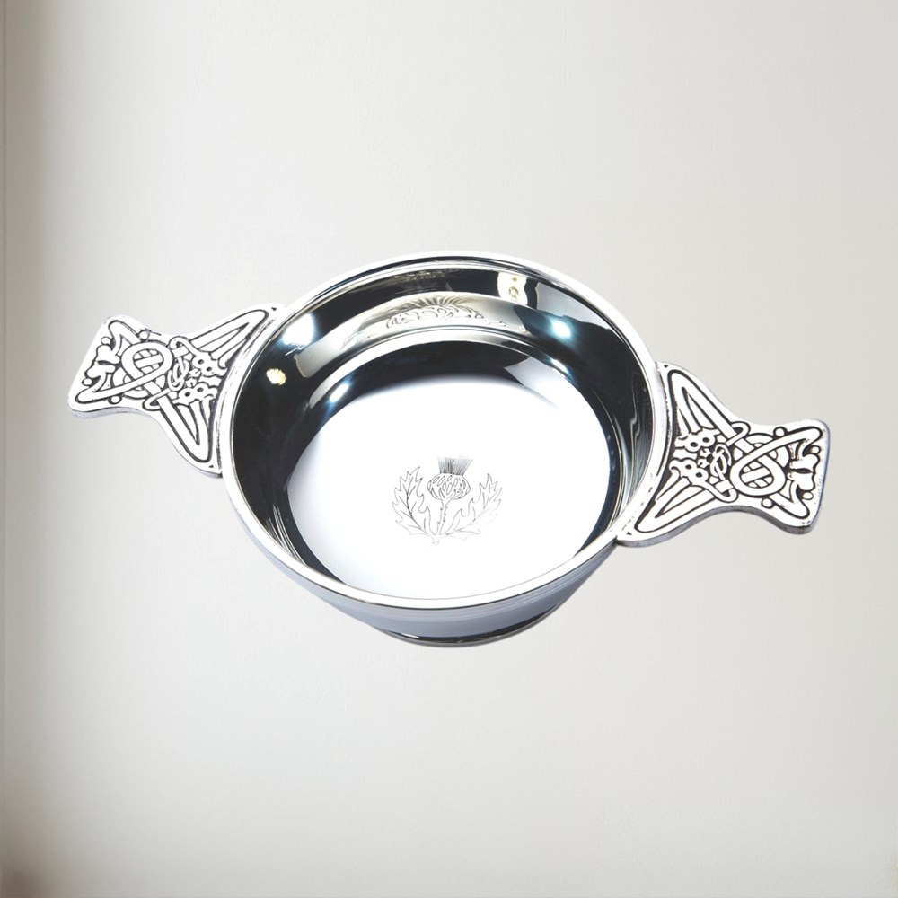 Large plus thistle pewter quaich