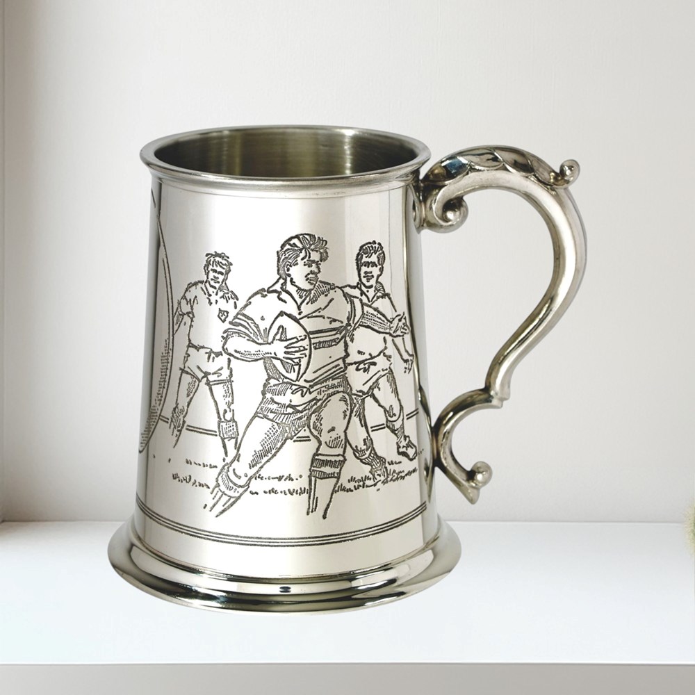 Rugby Scene One Pint Pewter Tankard Rugby Scene One Pint Pewter Tankard