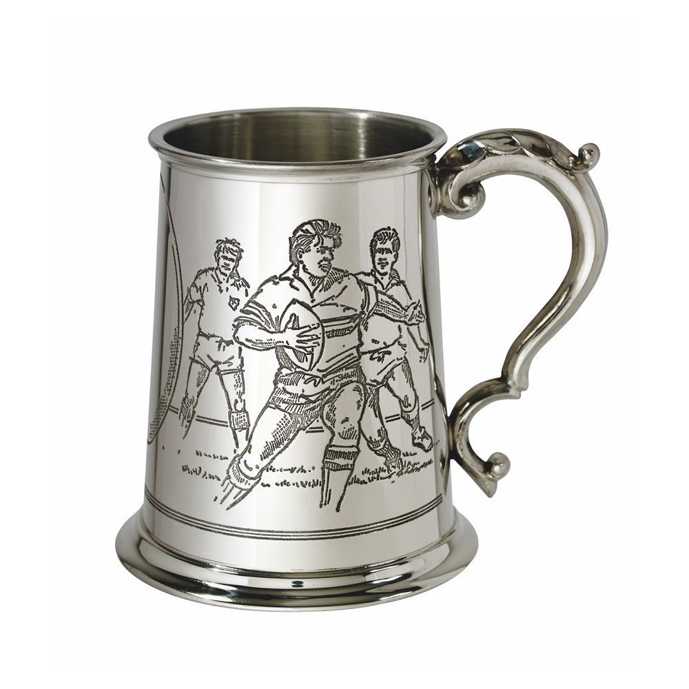 Rugby Scene One Pint Pewter Tankard
