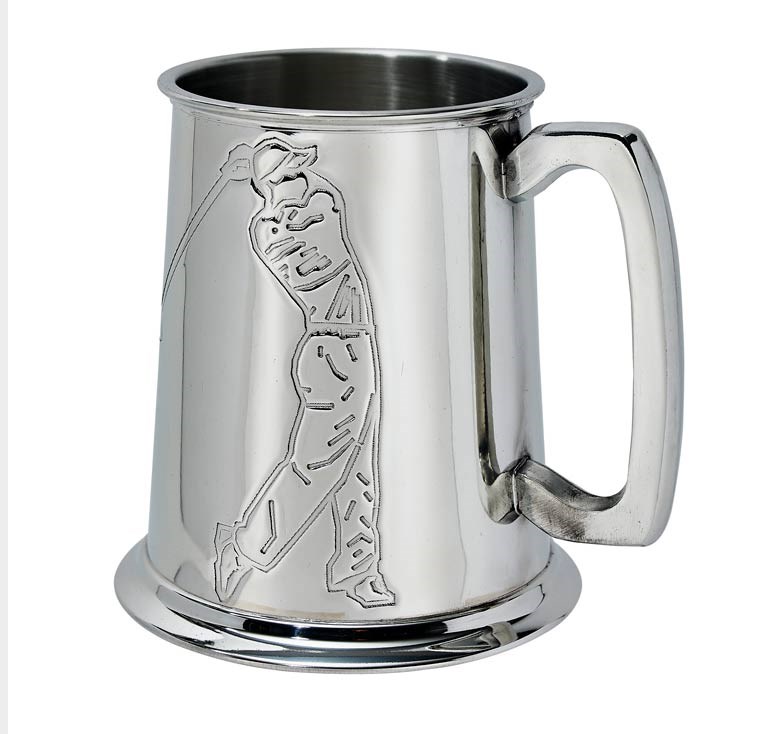 Embossed Golfer One Pint Pewter Tankard Embossed Golfer One Pint Pewter Tankard