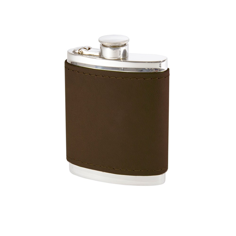 6oz Bourneville Leather Captive Top Pewter Flask