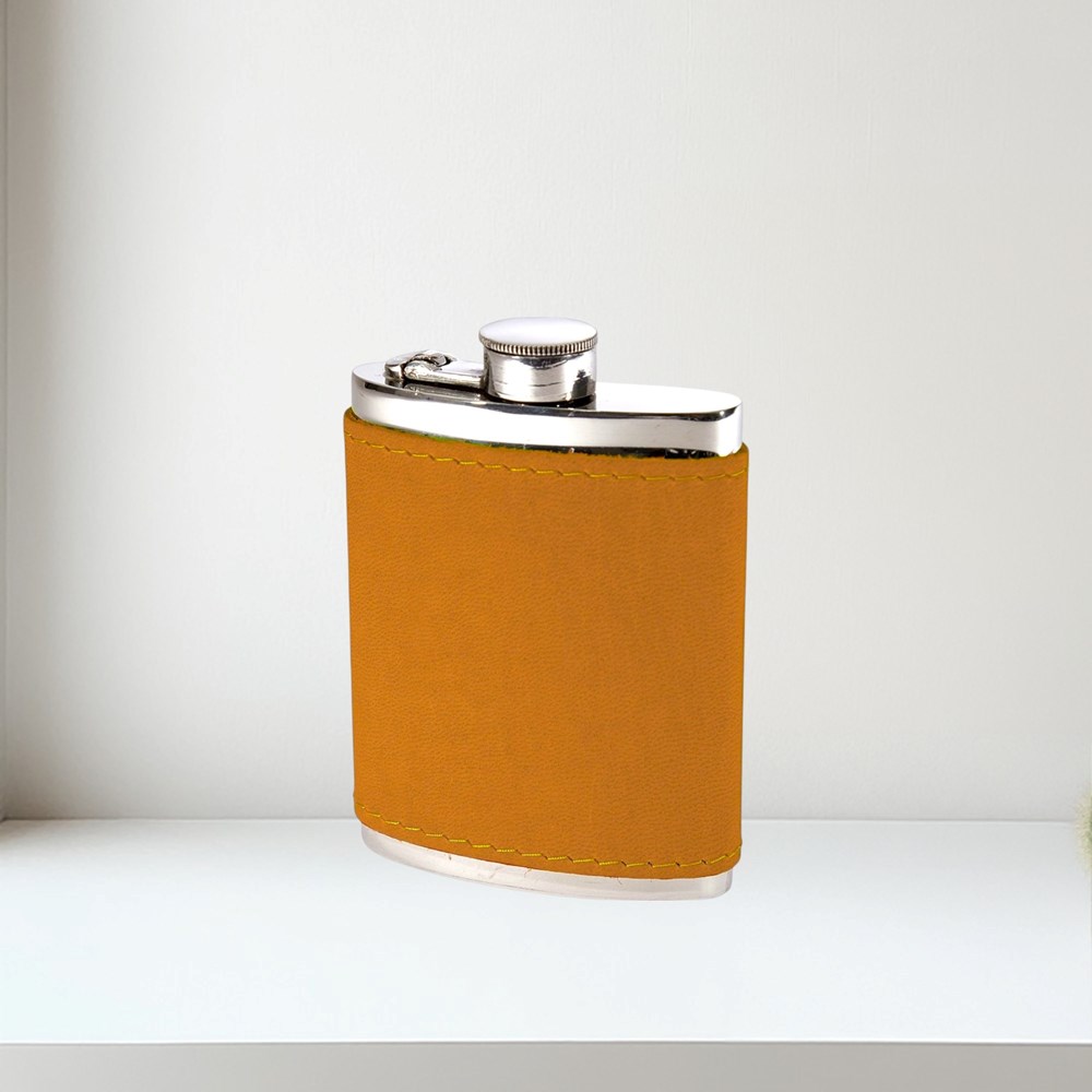 6oz English Tan Leather Captive Top Pewter Flask 6oz English Tan Leather Captive Top Pewter Flask