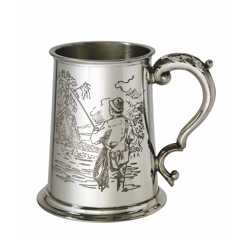 Fishing Scene One Pint Pewter Tankard Fishing Scene One Pint Pewter Tankard