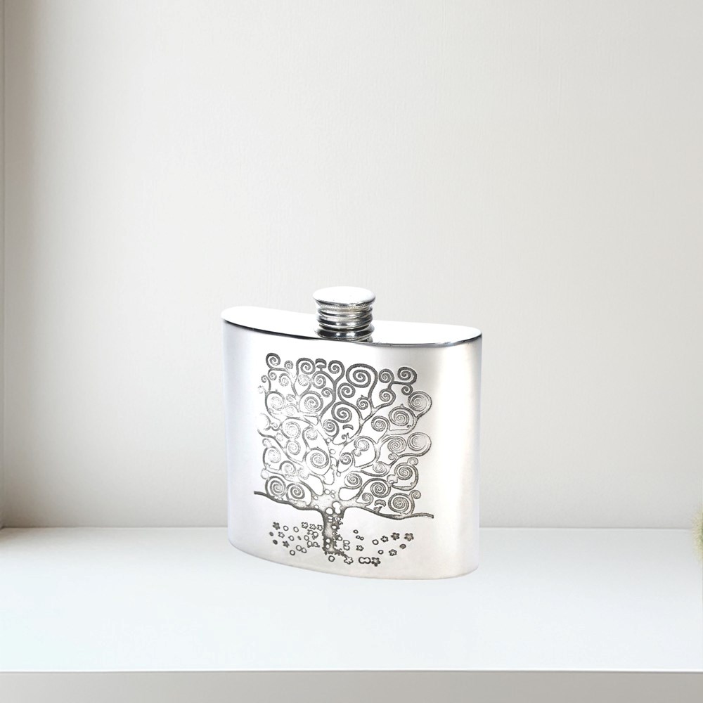 4oz Tree Of Life Tree Pewter Kidney Flask