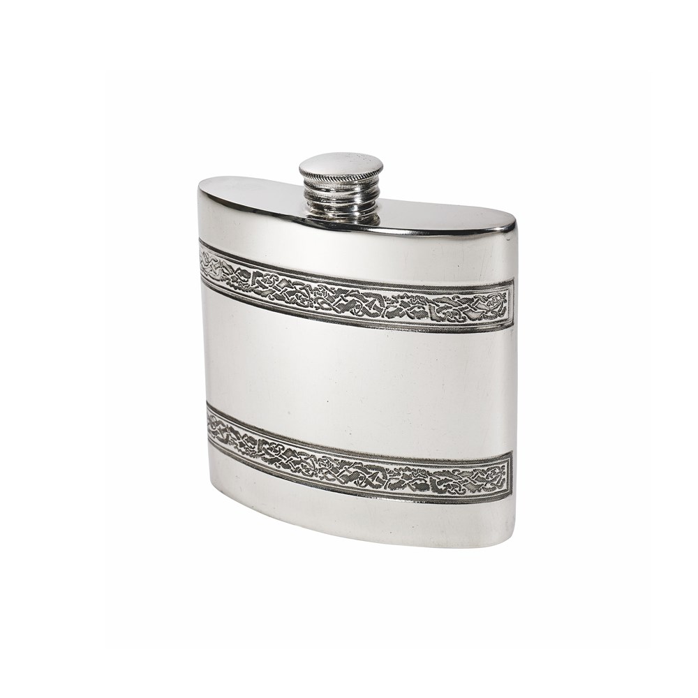 Celtic Bands 4oz Pewter Kidney Hip Flask 4oz Horizontal Celtic Bands Pewter Kidney Hip Flask