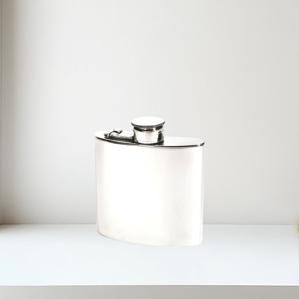 4oz Plain Pewter Kidney Hip Flask With Captive Top