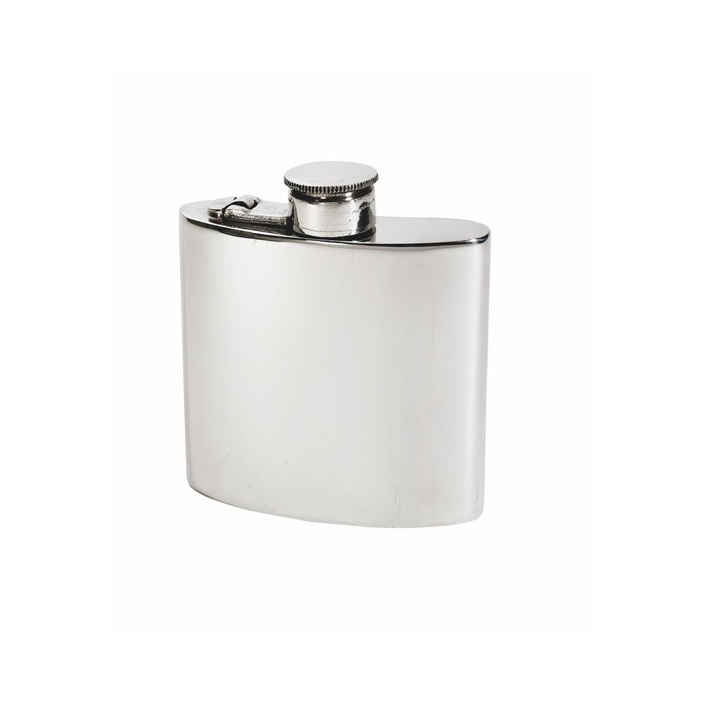 4oz Plain Pewter Kidney Hip Flask With Captive Top
