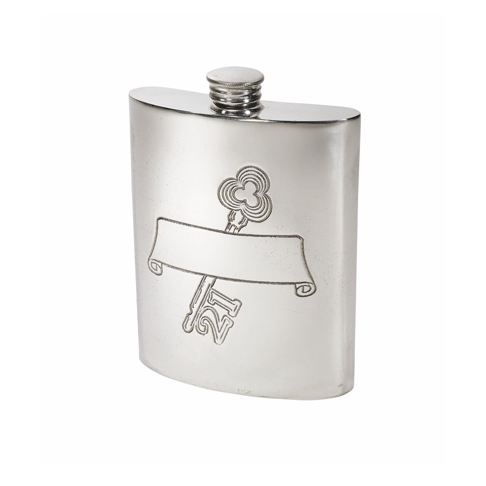 21 Key Stamp Pewter Kidney Hip Flask