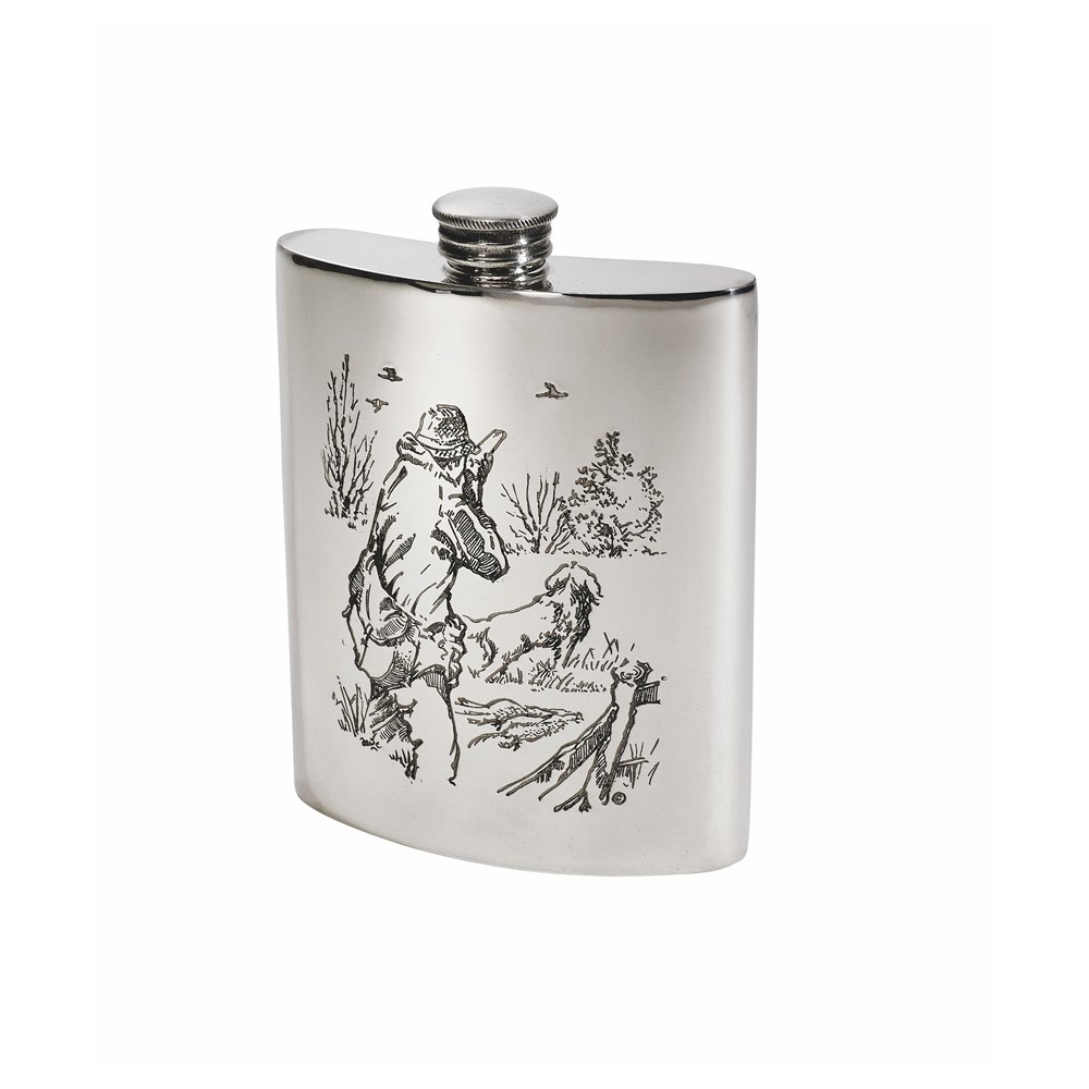 6oz Shooting Scene Pewter Kidney Flask