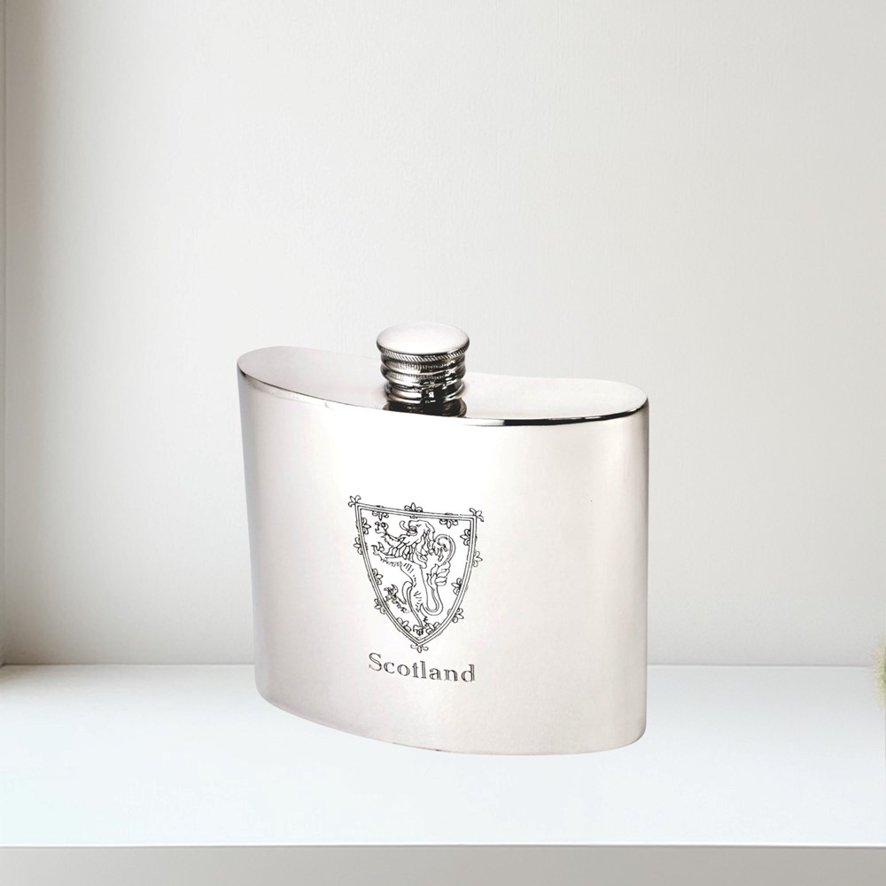 6oz Lion Of Scotland Pewter Kidney Hip flask