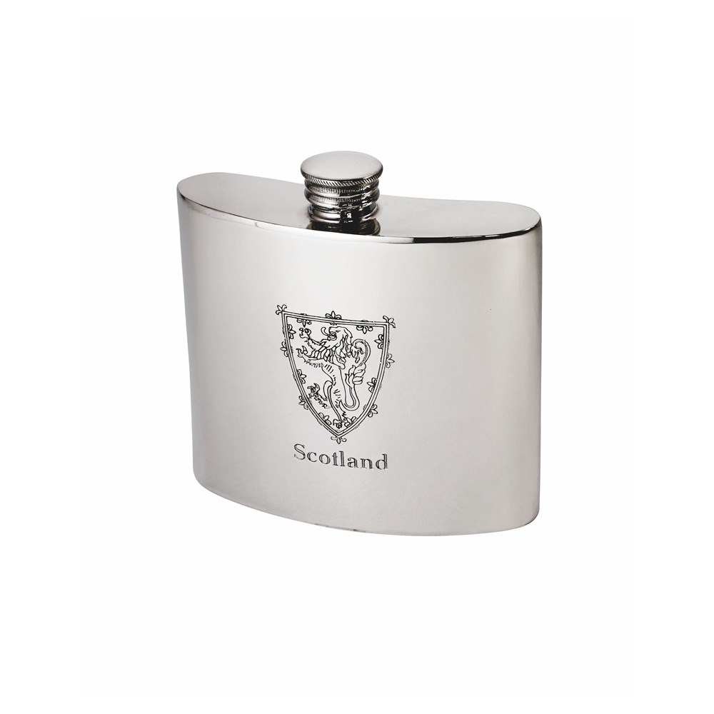 6oz Lion Of Scotland Pewter Kidney Hip flask