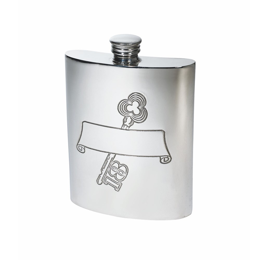 18 Key Stamp Pewter Kidney Hip Flask