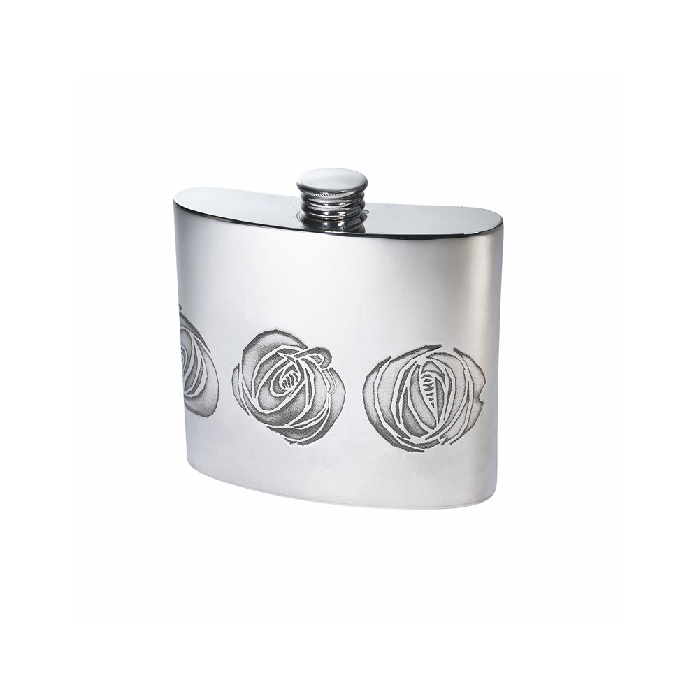 6oz Charles Rennie Mackintosh Rose Pewter Kidney Hip Flask