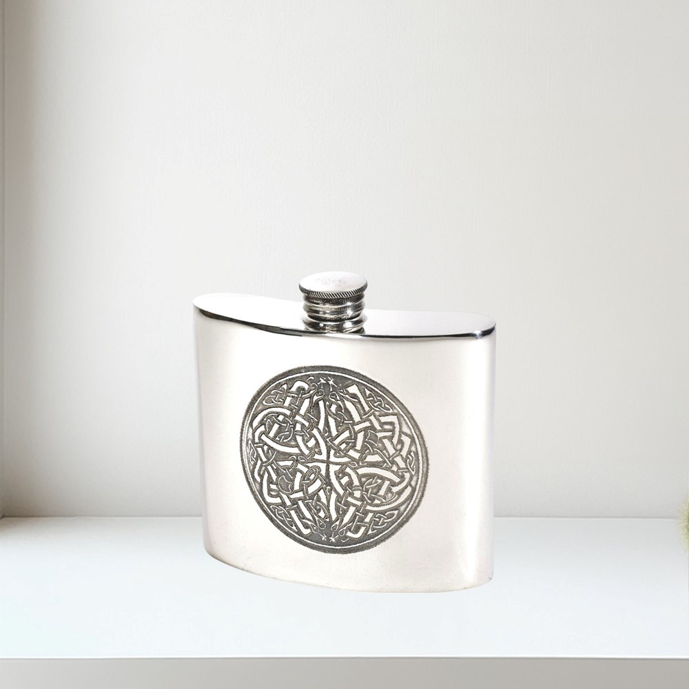 6oz Pewter Celtic Circle Kidney Hip Flask