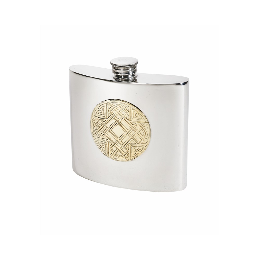 6oz Celtic Gold Pewter Kidney Hip Flask 6oz Celtic Gold Pewter Kidney Hip Flask
