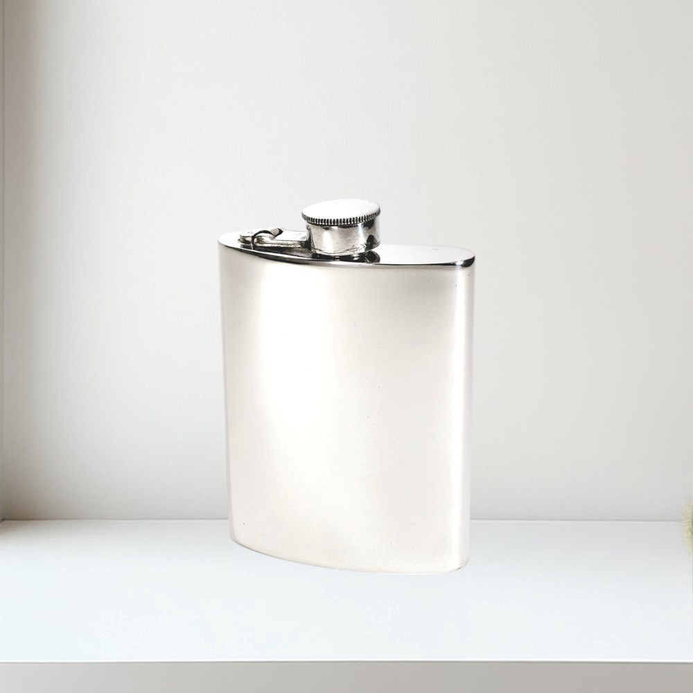 6oz Plain Pewter Kidney Hip Flask With Captive Top