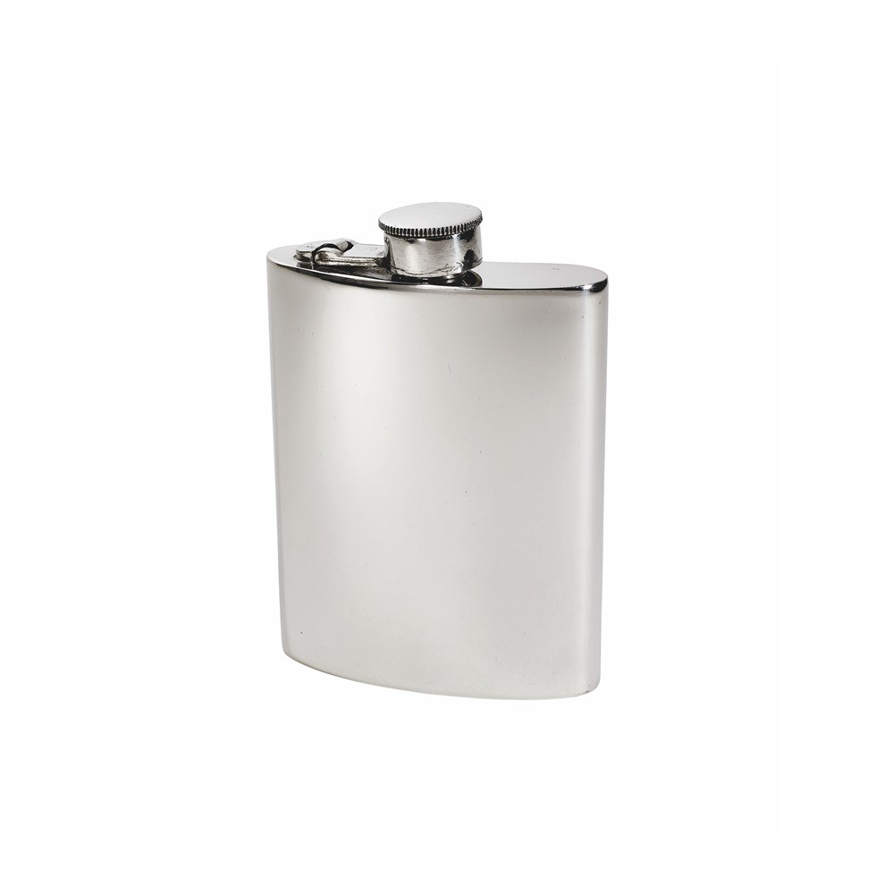 6oz Plain Pewter Kidney Hip Flask With Captive Top