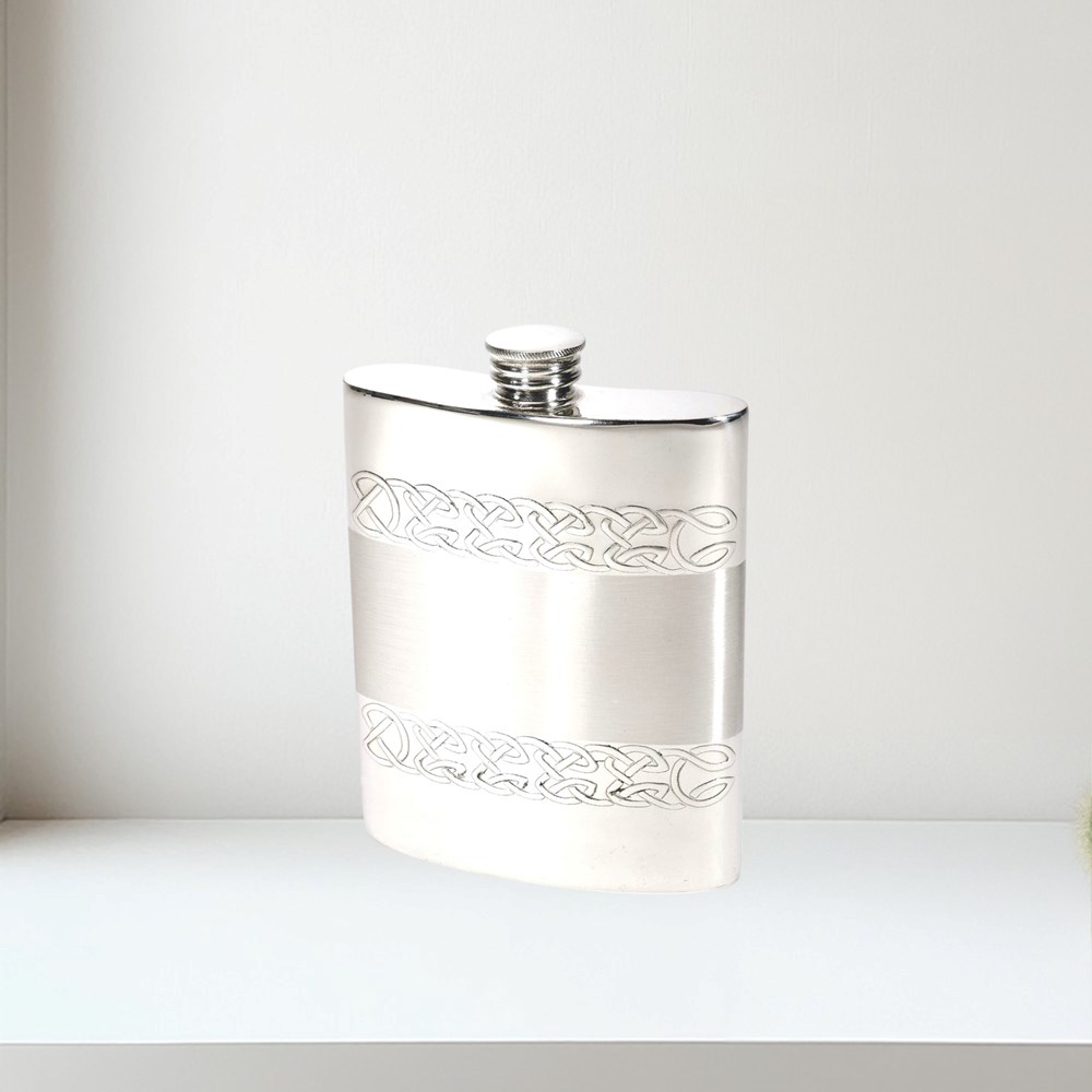 6oz Embossed Celtic Bands Pewter Kidney Hip Flask