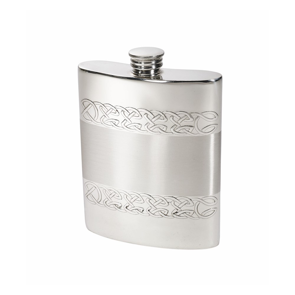 6oz Embossed Celtic Bands Pewter Kidney Hip Flask
