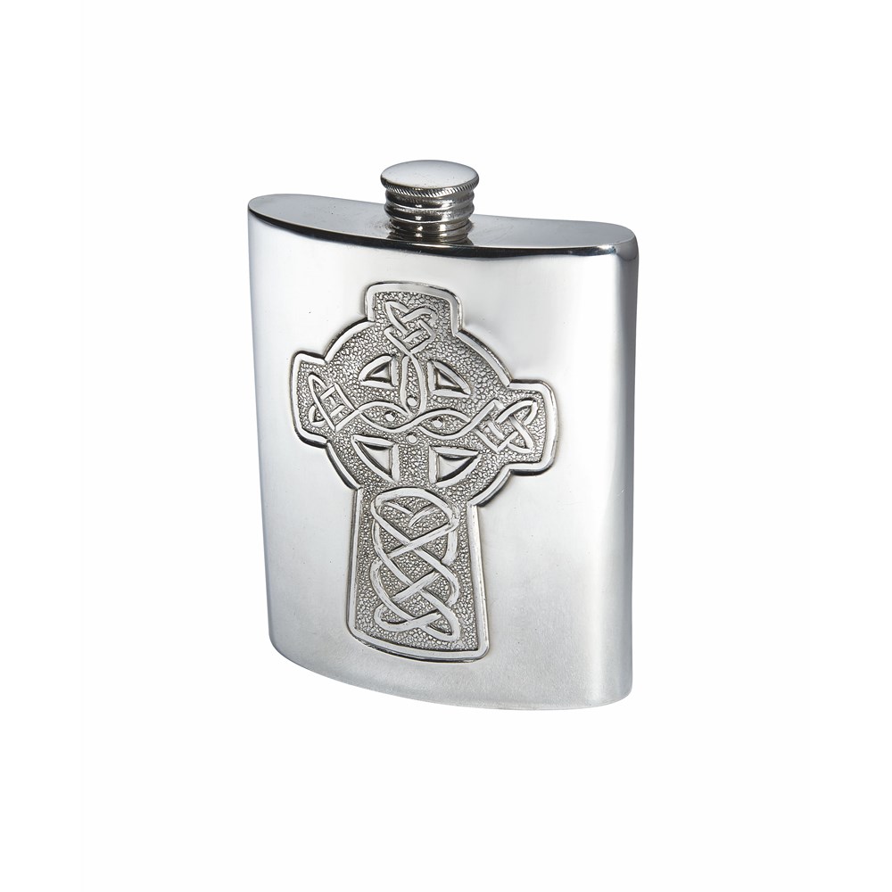 Celtic Cross Embossed Pewter Kidney Flask Celtic Cross Embossed Pewter Kidney Flask