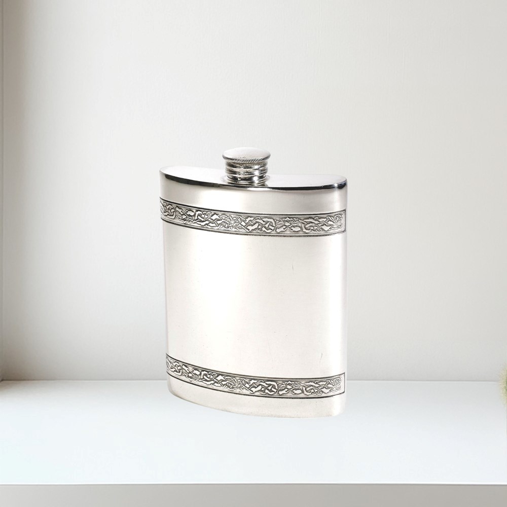 6oz Horizontal Celtic Bands Pewter Kidney Hip Flask