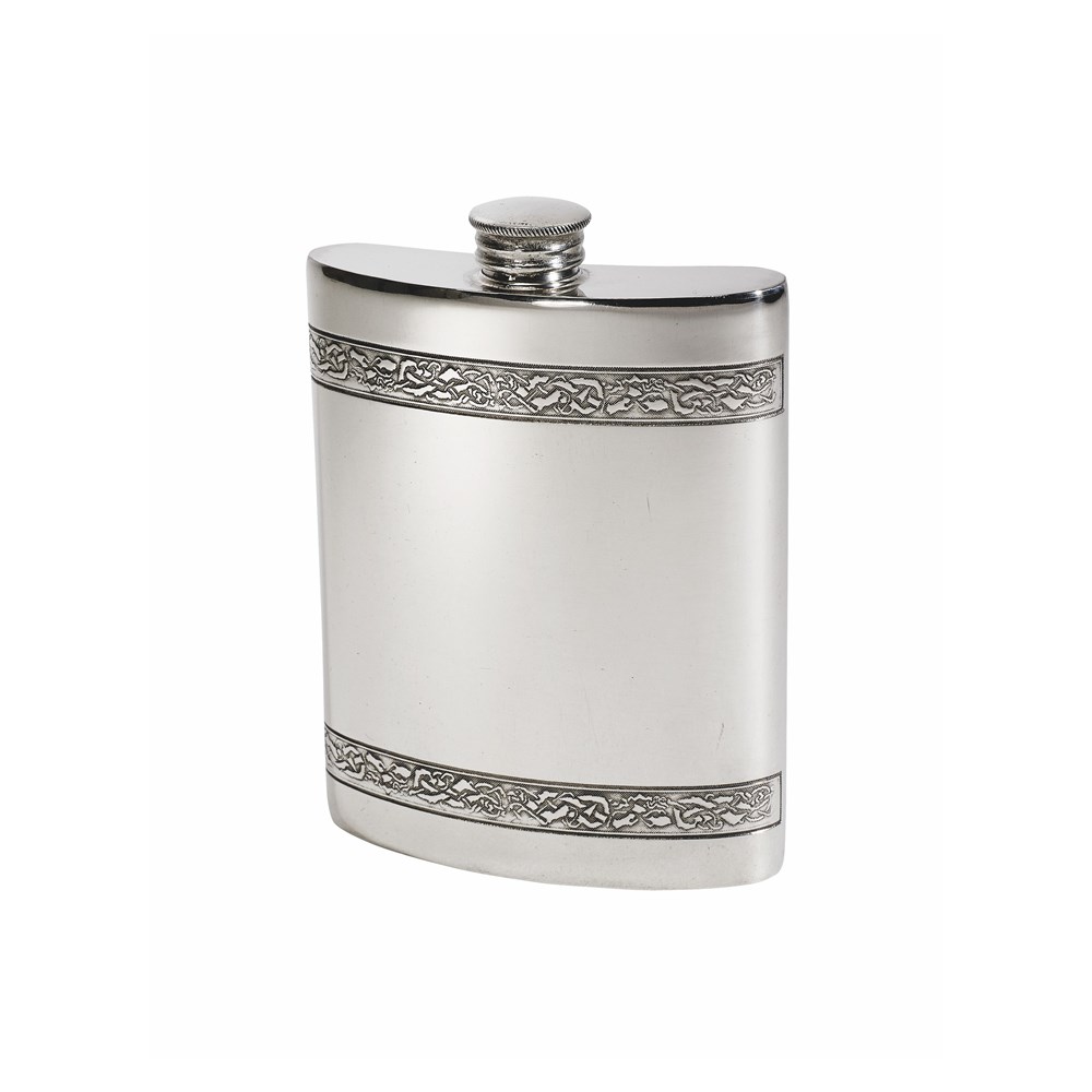 6oz Horizontal Celtic Bands Pewter Kidney Hip Flask