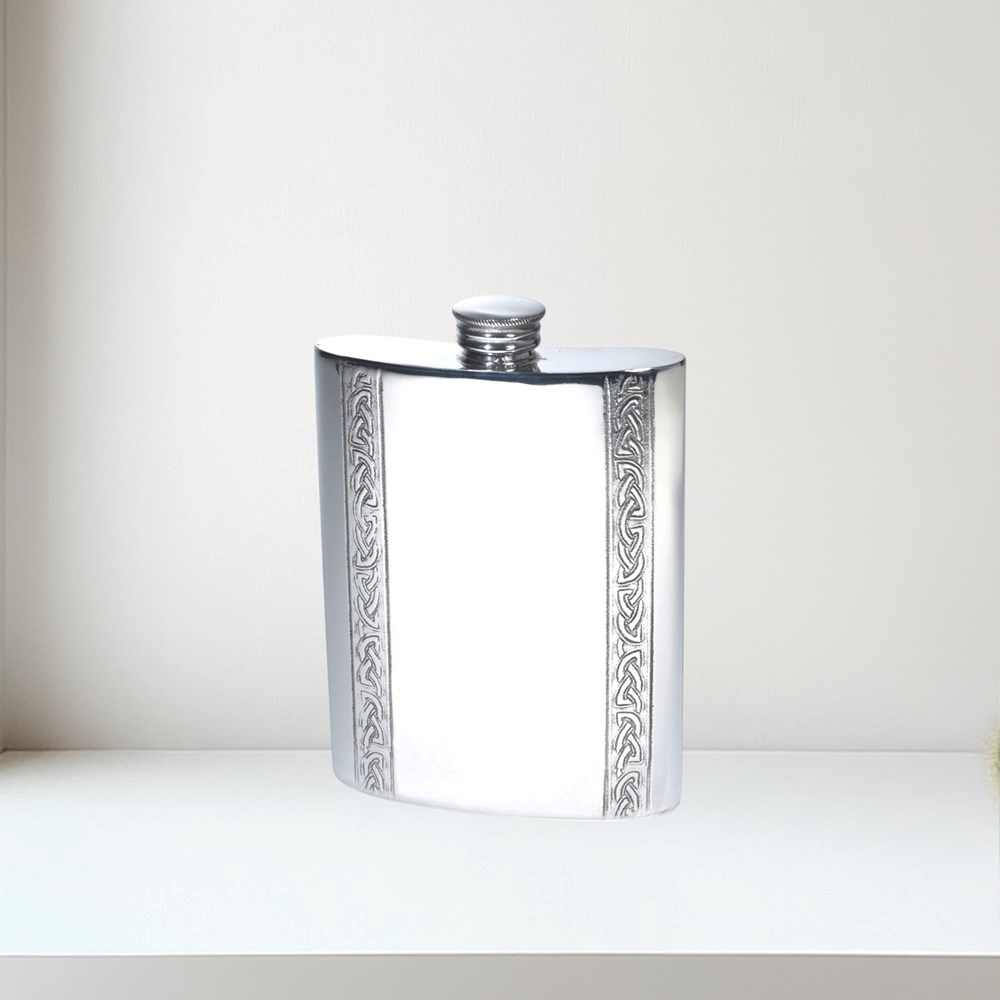 6oz Vertical Celtic Bands Pewter Kidney Hip Flask 6oz Vertical Celtic Bands Pewter Kidney Hip Flask