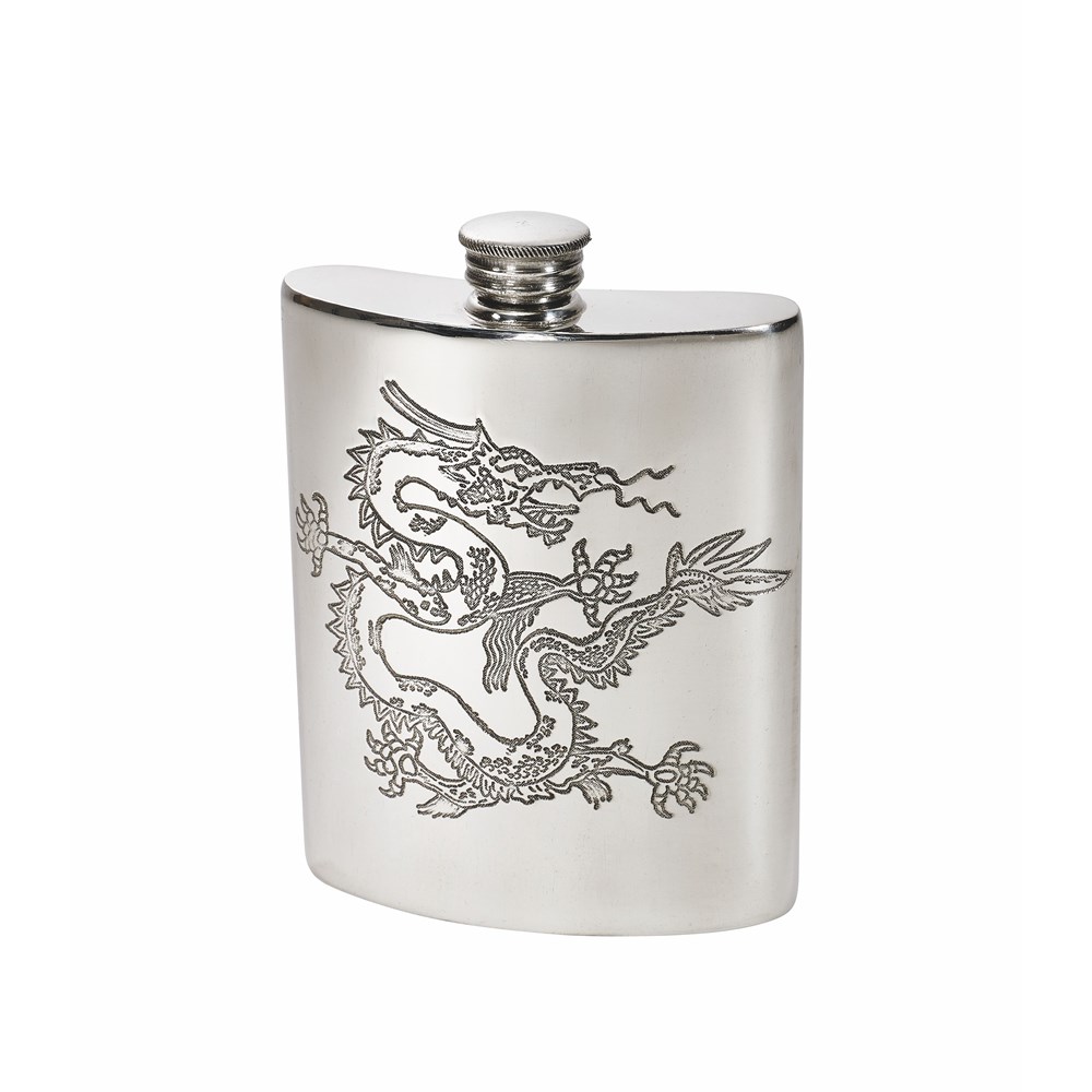 Chinese Dragon Pewter Kidney Hip Flask