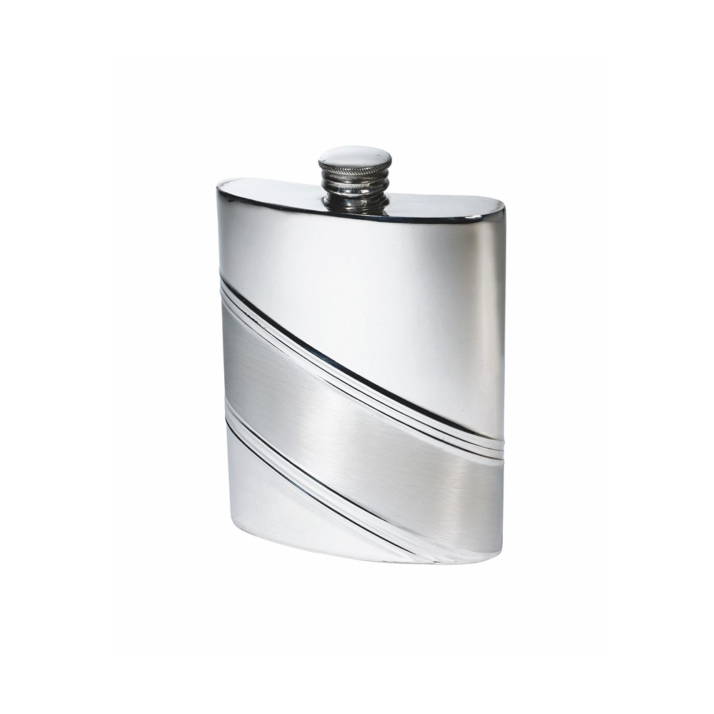 6oz Diagonal Stripe Pewter Kidney Hip Flask