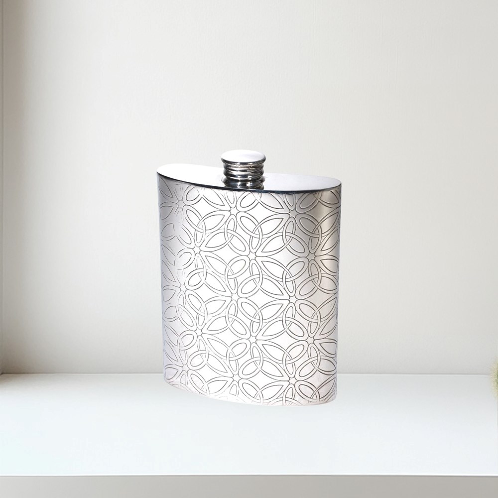Triquetra 6oz Pewter Kidney Hip Flask 6oz Pewter Triquetra Kidney Hip Flask