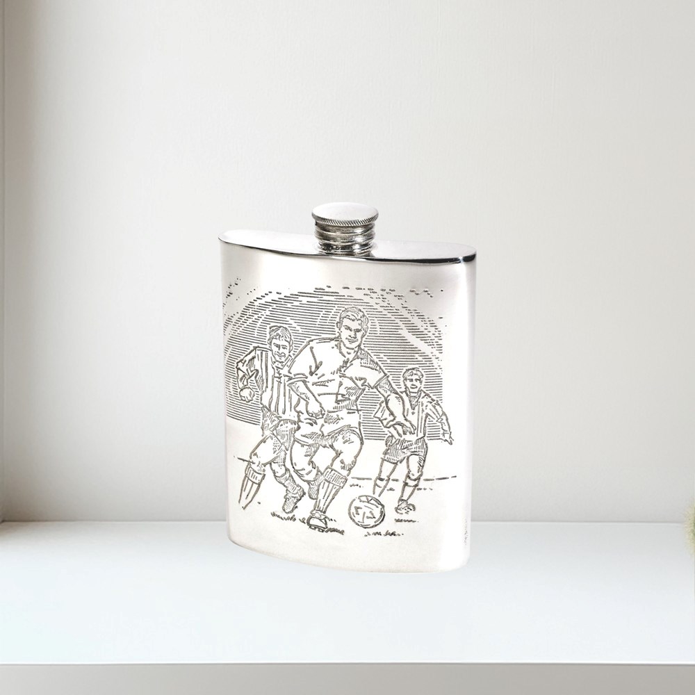 6oz Football Scene Pewter Kidney Hip Flask 6oz Football Scene pewter kidney hip Flask