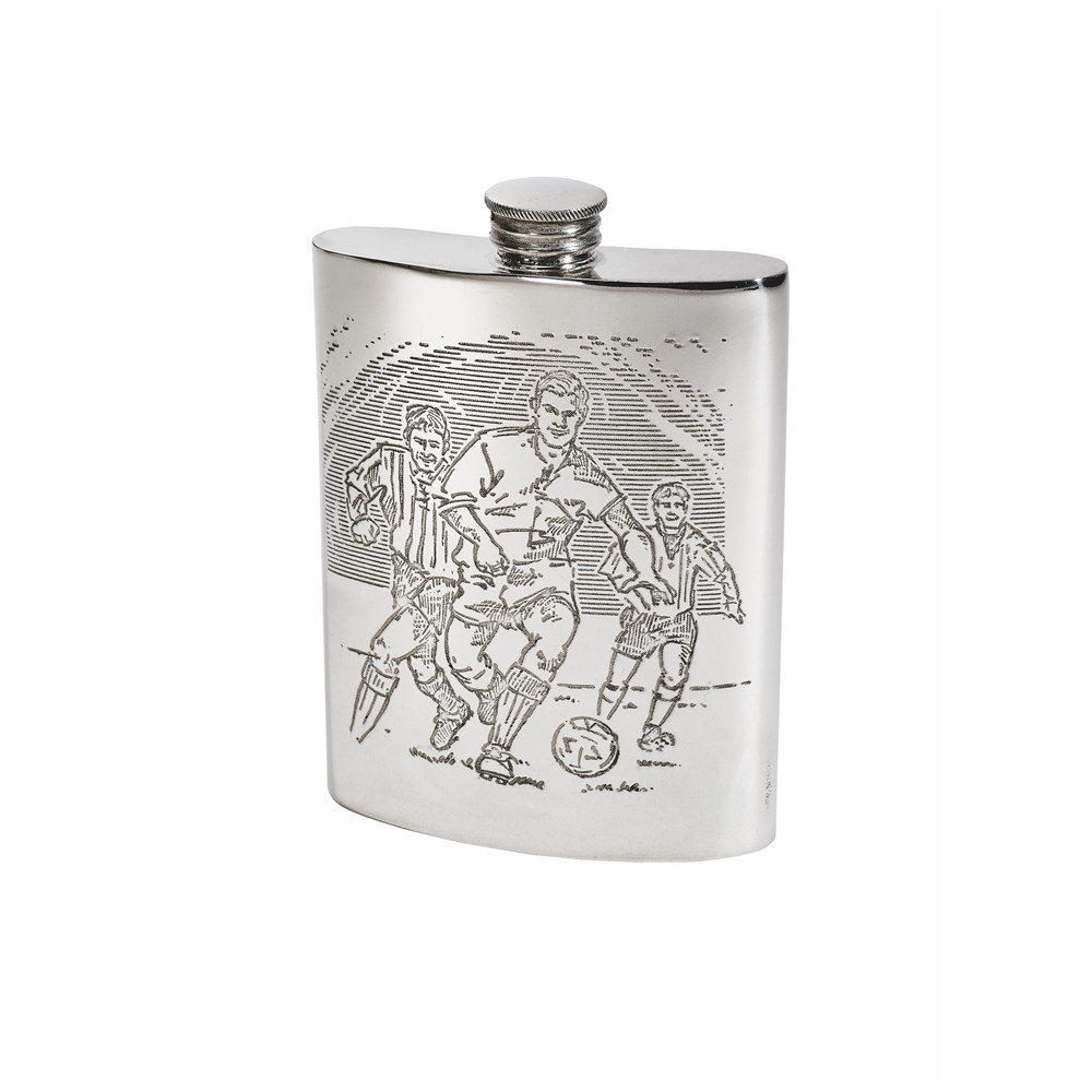 6oz Football Scene Pewter Kidney Hip Flask
