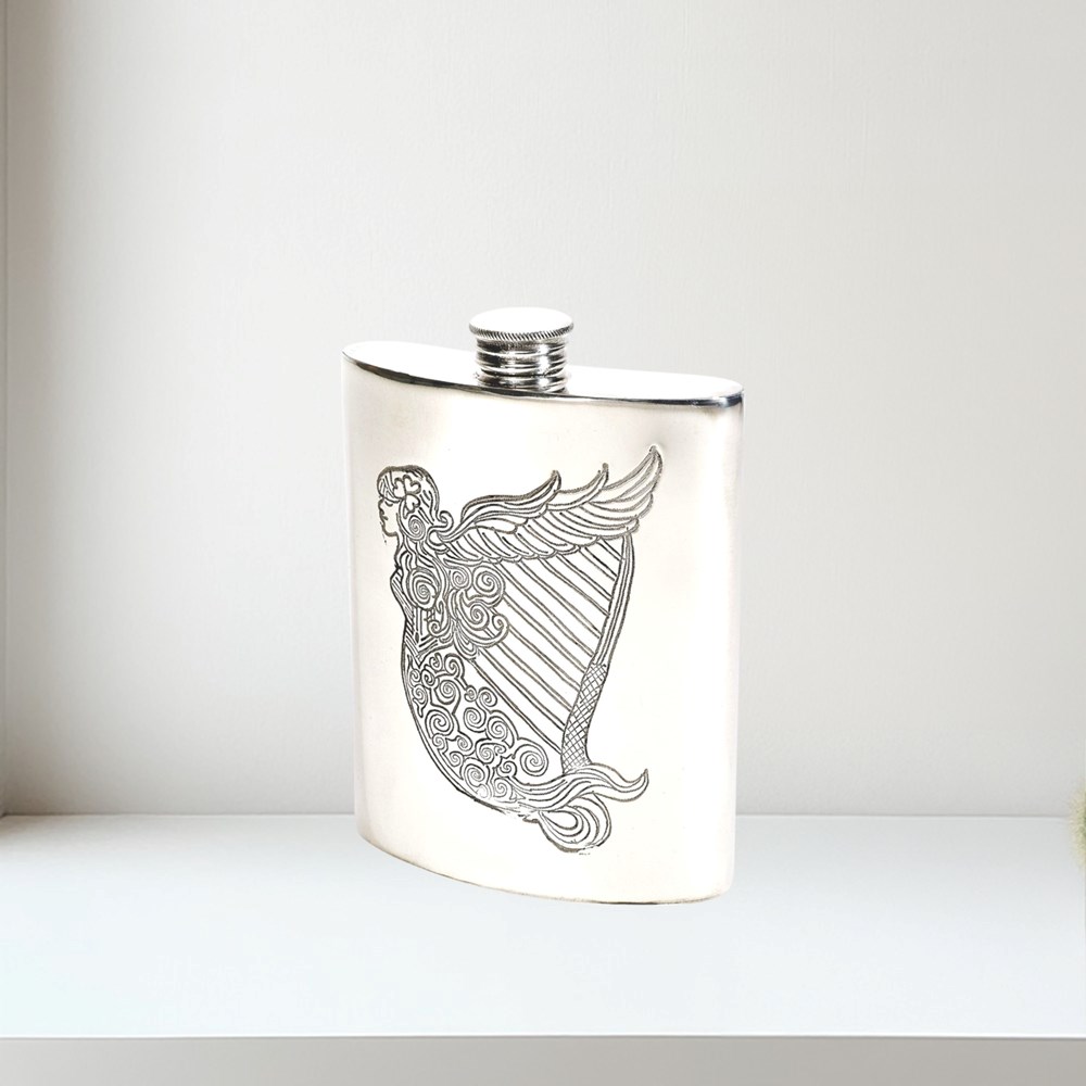 6oz Irish Harp Pewter Kidney Hip Flask 6oz Irish Harp pewter kidney hip flask