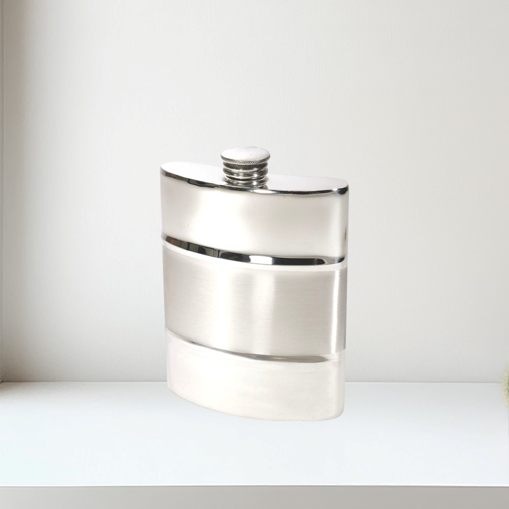Part Satin 6oz Pewter Kidney Hip Flask Part Satin 6oz Pewter Kidney Hip Flask
