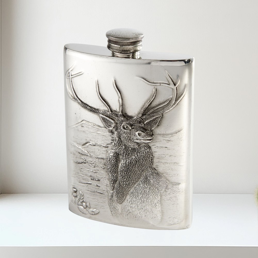 6oz Embossed Monarch of the Glen Flask 6oz Embossed Monarch of the Glen Flask