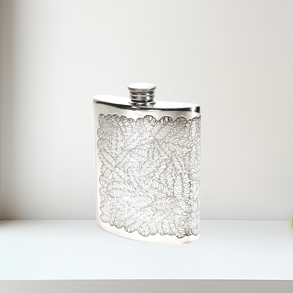 6oz Tiger Leaf Pewter Kidney Flask 6oz Tiger Leaf Pewter Kidney Flask