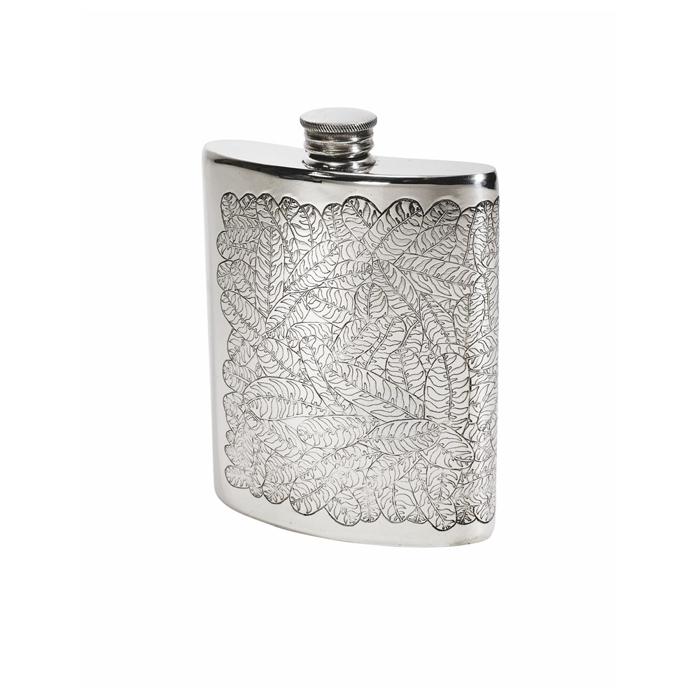6oz Tiger Leaf Pewter Kidney Flask