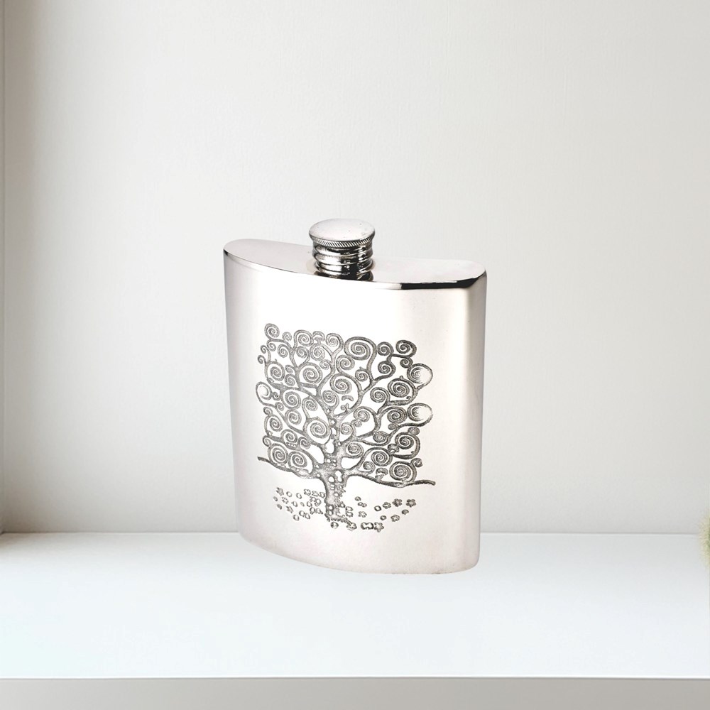 6oz Tree Of Life Tree Pewter Kidney Hip Flask