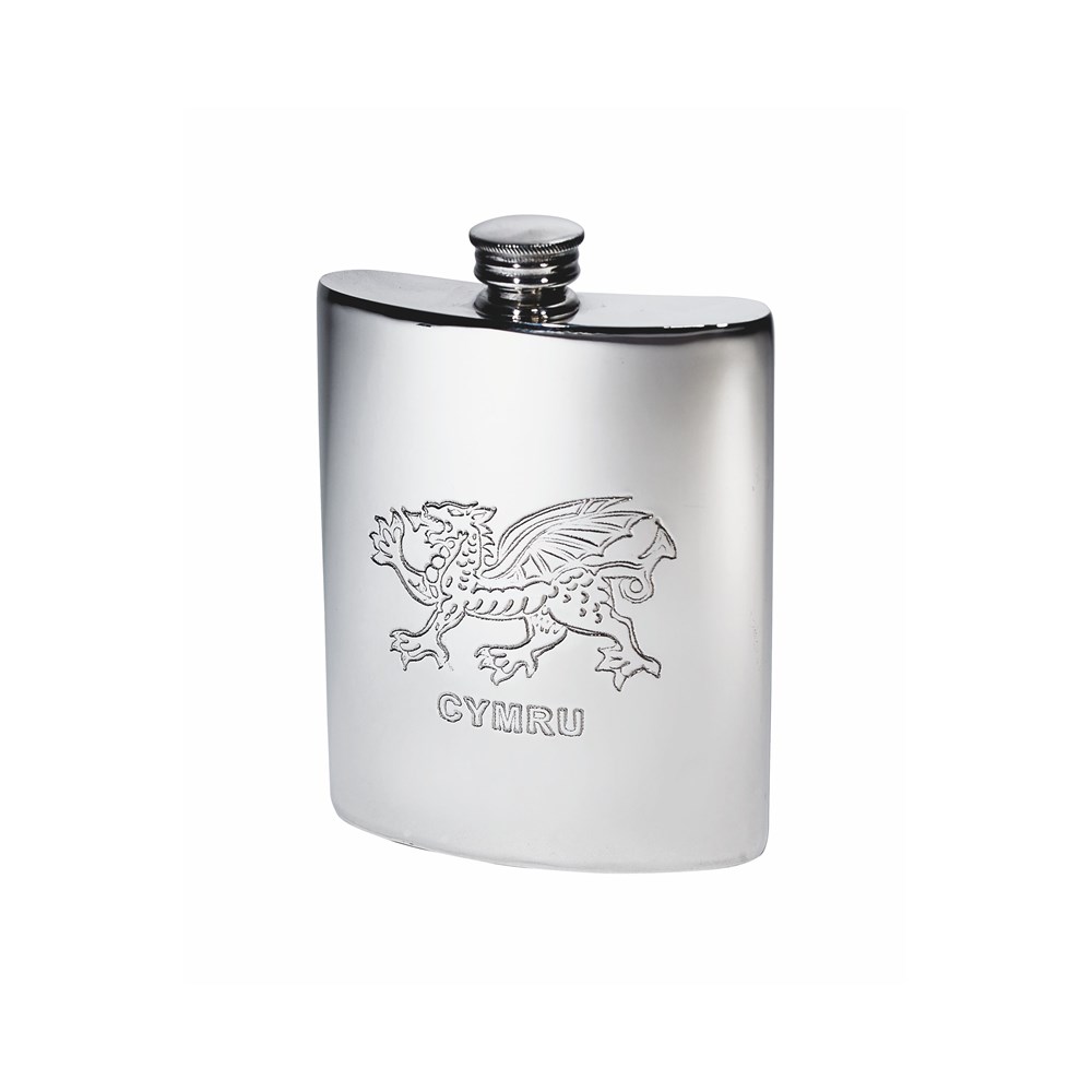 6oz Welsh Dragon Pewter Kidney Hip Flask