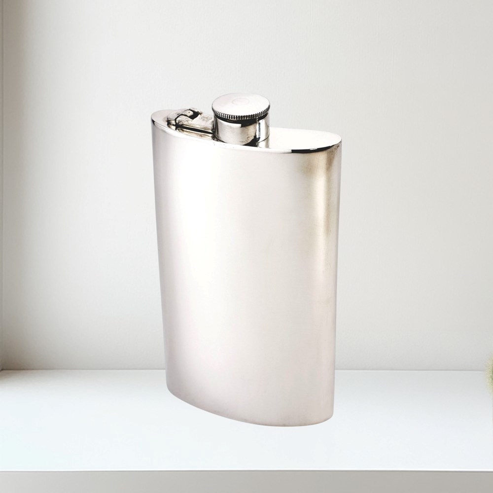 8oz Plain Pewter Kidney Hip Flask With Captive Top