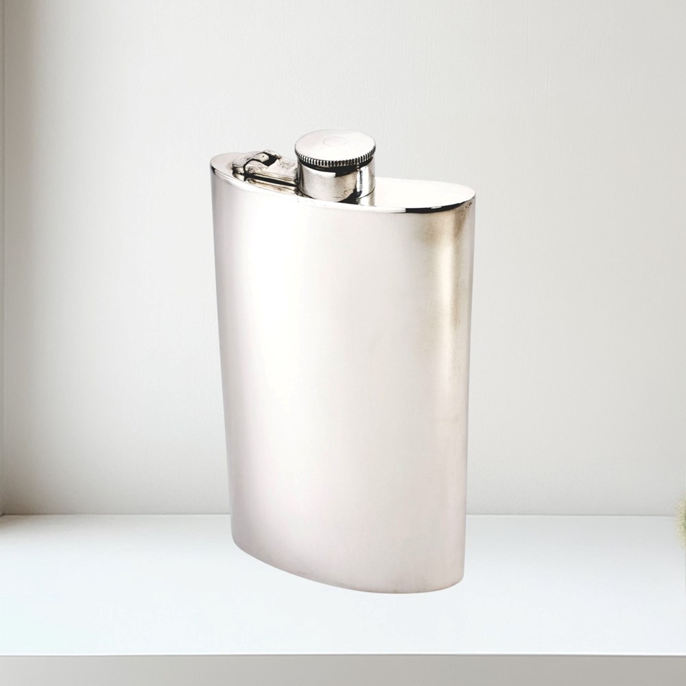 8oz Plain Pewter Kidney Hip Flask With Captive Top 8oz plain Pewter Kidney Hip Flask with Captive Top