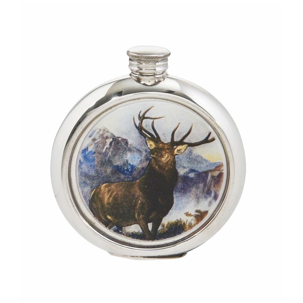 6oz Round Monarch Of The Glen Pewter Picture Flask 6oz Round Monarch Of The Glen Pewter Picture Flask