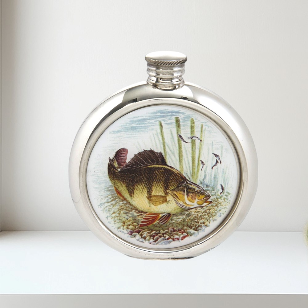 6oz Round Perch Pewter Picture Flask