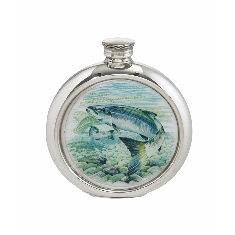 6oz Round Salmon Pewter Picture Flask