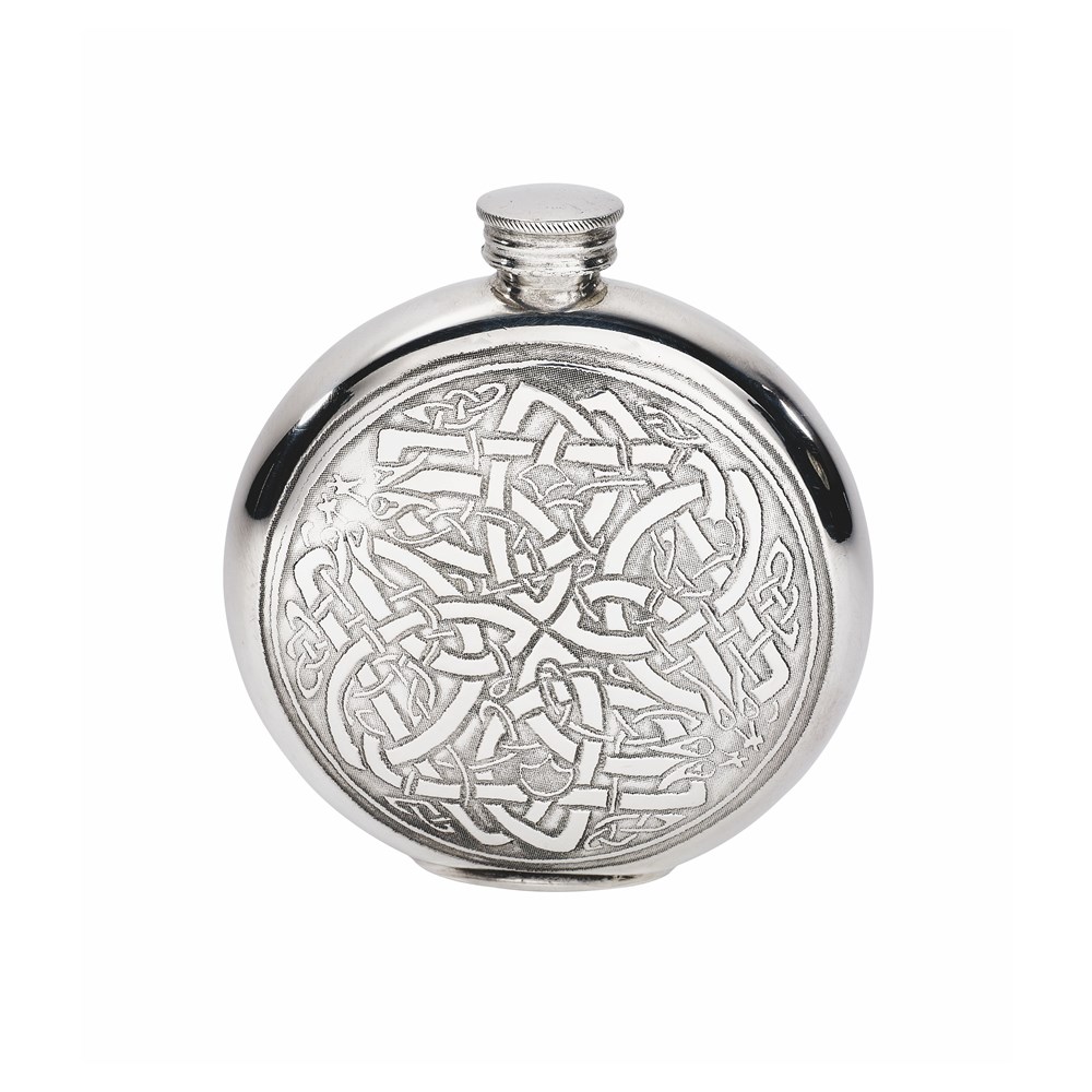 6oz Round Pewter Celtic Flask