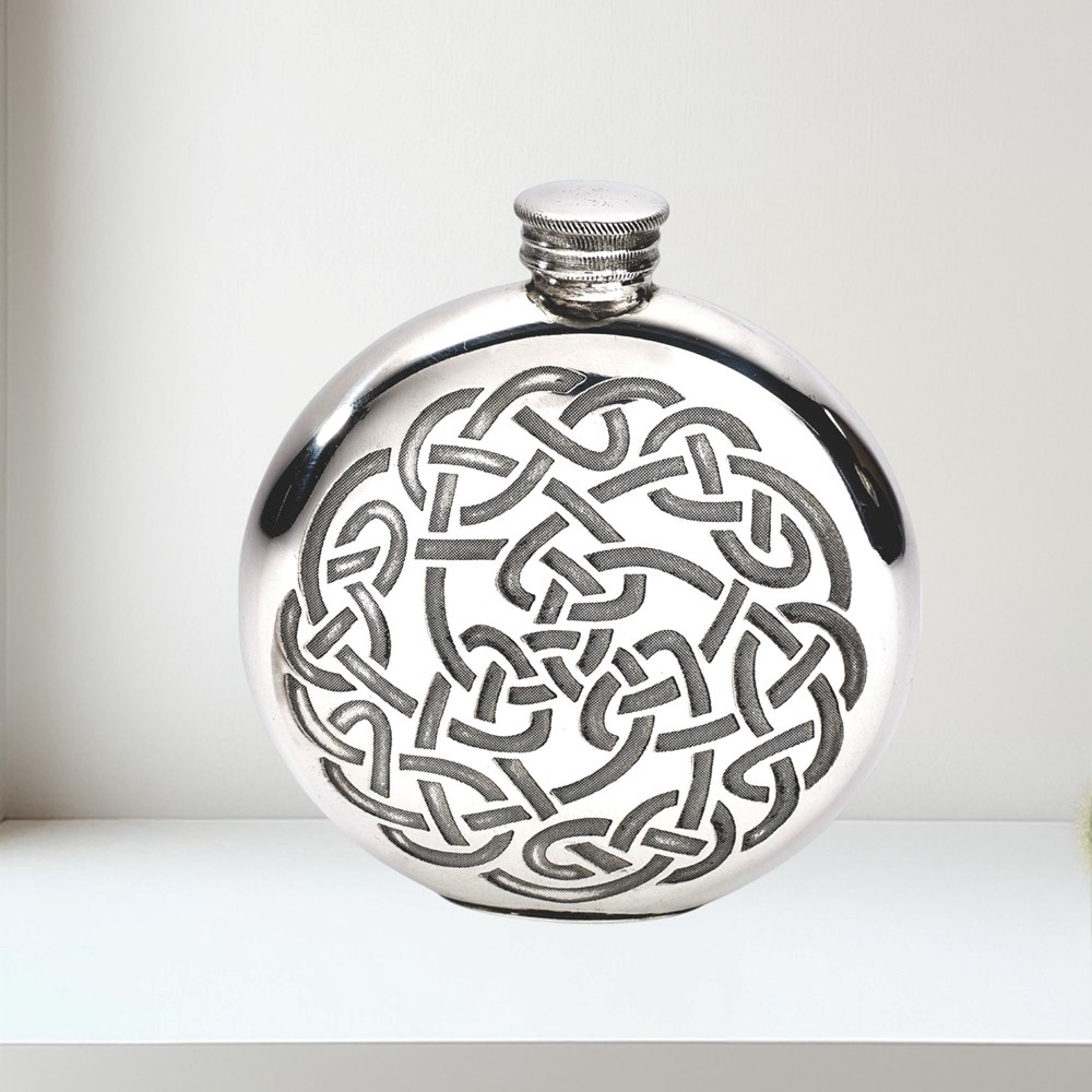 6oz Round Pewter Celtic Knot Flask