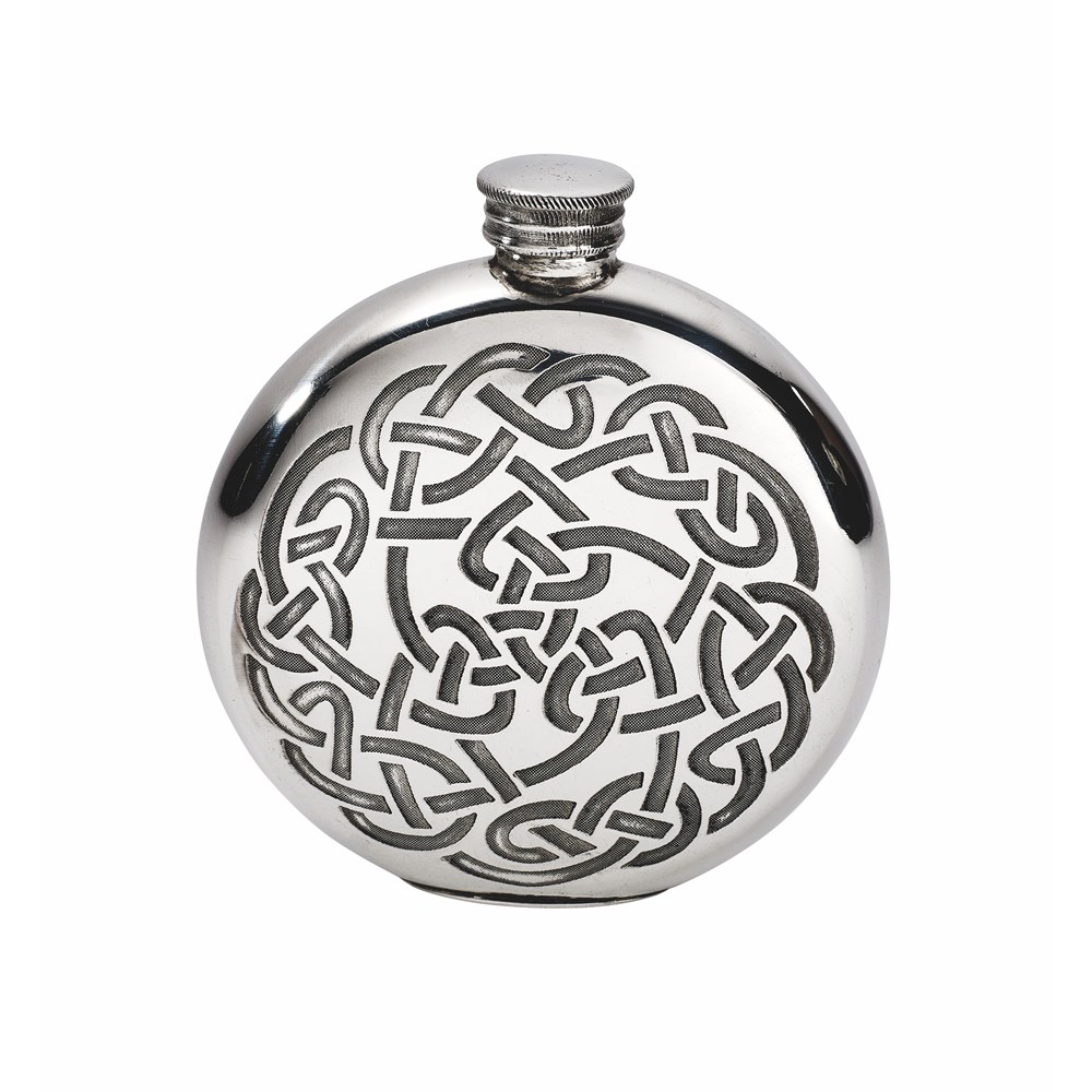 6oz Round Pewter Celtic Knot Flask