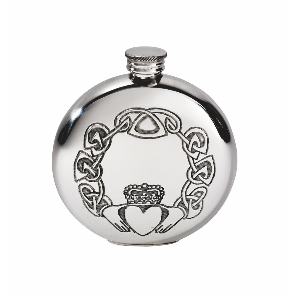 6oz Round Claddagh Pewter Flask