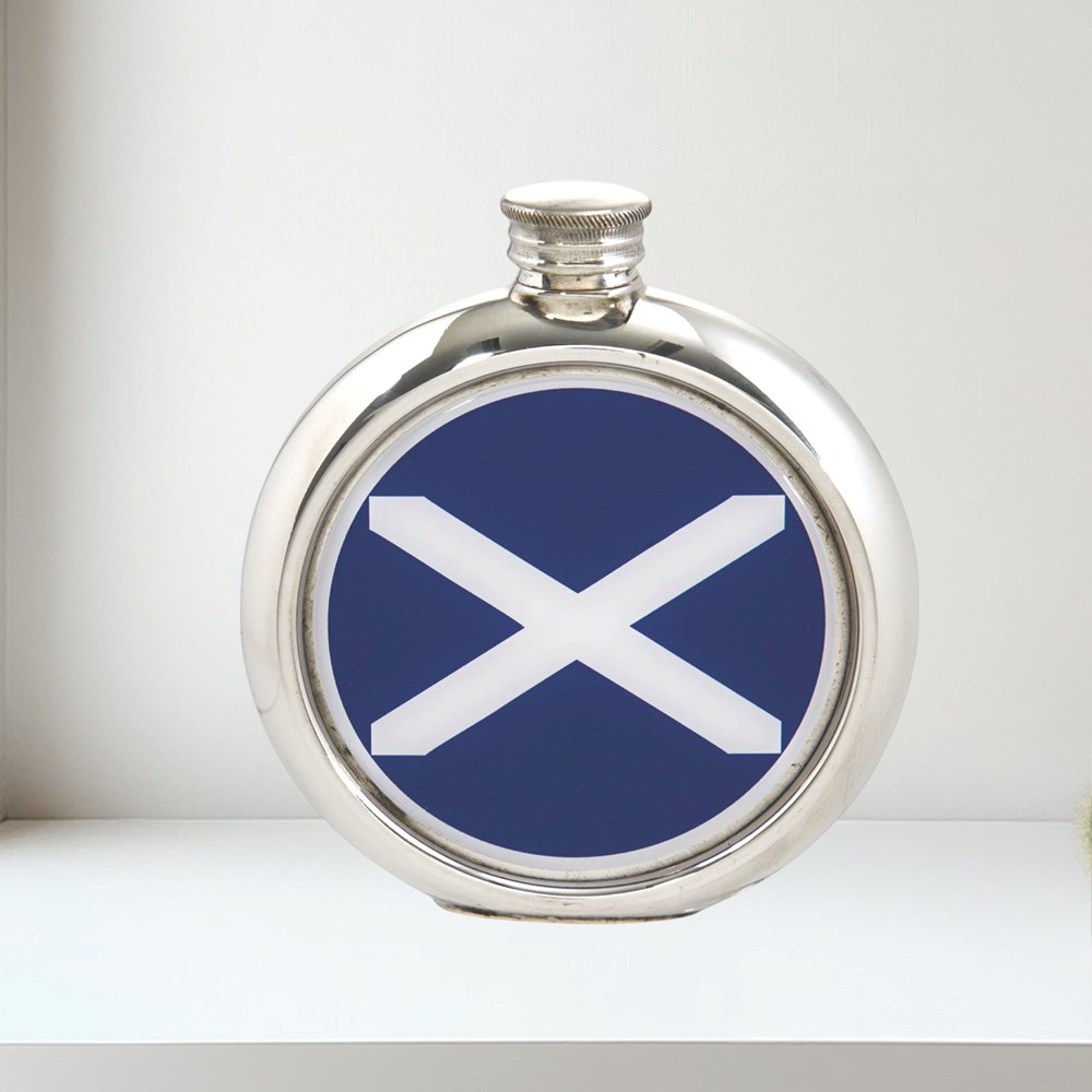 6oz Round St Andrews Flag Pewter Picture Flask